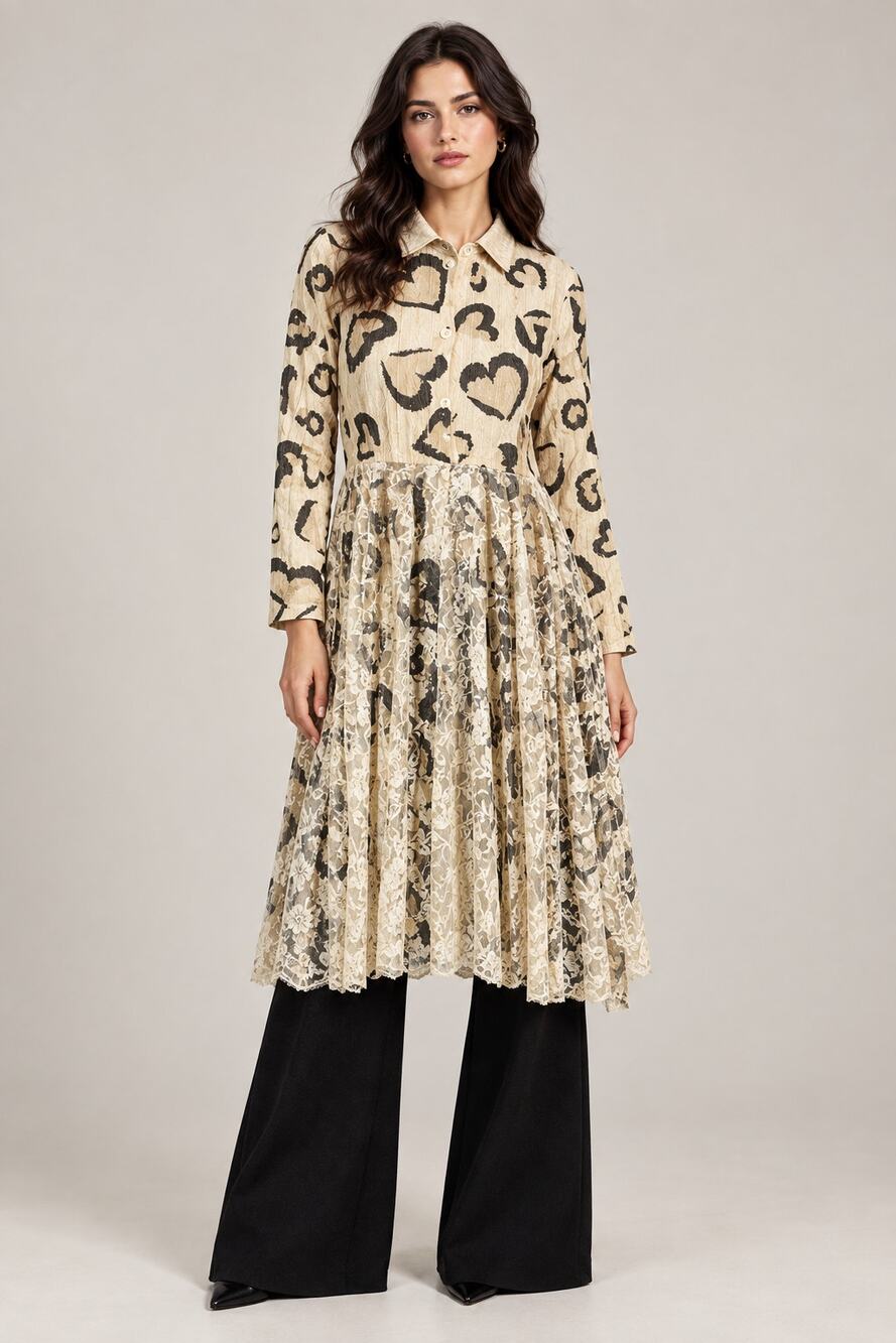 Origami Plus Size Black and Gold Hearts Sweater Lace Hi -Lo Cardigan L/XL